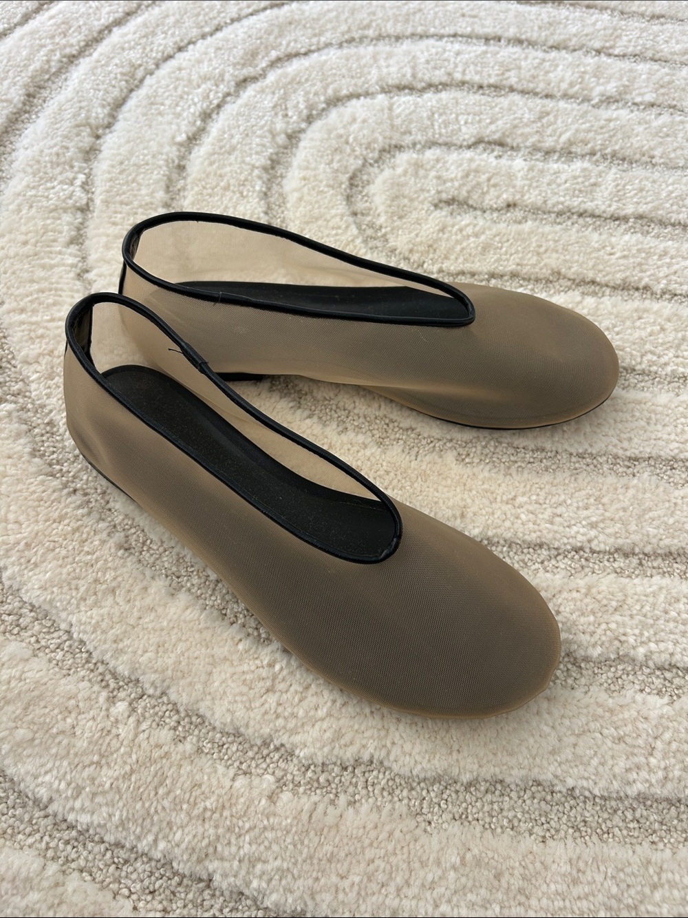 Slip-On Taupe Ballet Flats with Black Trim